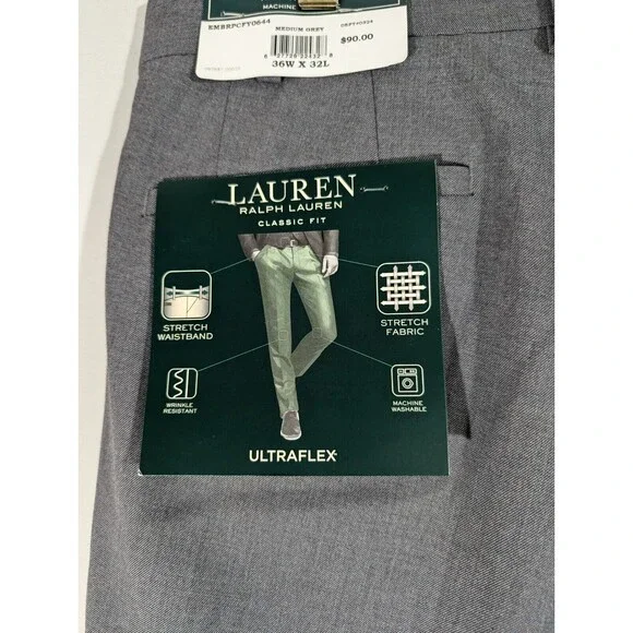 NWT LAUREN Ralph Lauren Pants Men 36x32 Gray Classic Fit Ultraflex Performance - Picture 6 of 9